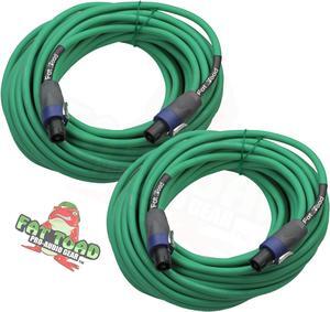 Speakon to Speakon Cables (2 Pack) by FAT TOAD | 50ft Professional Pro Audio Green Speaker PA Cord with Twist Lock Connector | 12 AWG Wire for Impeccable Studio Recording & DJ Stage Performance Gear