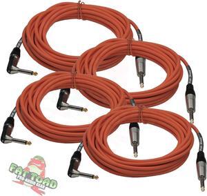 Guitar Cords (4 Pack) Right Angle Instrument Cable by FAT TOAD | 20FT 1/4 Inch Straight-End Wires for Electric Guitar, Bass, Keyboards & Music Sound Recording Studio | Shielded 20 AWG Patch Conductor