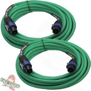 Speakon to Speakon Cables (2 Pack) by FAT TOAD | 25ft Professional DJ Pro Audio Green Speaker PA Cord with Twist Lock Connector | 12 AWG Wire for Impeccable Studio Recording & Stage Performance Gear