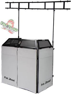 DJ Booth Tabletop With 8FT Lighting Truss Stand Package by FAT TOAD | Foldable Panel Portable Stage Platform Facade White Scrim Cover | Video Light Projector Display Workstation For Sound System Event