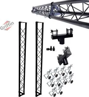 DJ Triangle Truss Extension Lighting System by GRIFFIN | Mounts on your Speaker Stands | Trussing Stage Kit for Smoke Machines & Dance Laser Lights | C Clamps Mounting Brackets & Platform Hardware Set