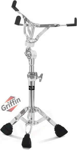GRIFFIN Premium Snare Drum Stand | Heavy-Duty Weight Mount for Snares, Tom Drums & Practice Pad | Double Braced Percussion Hardware Kit | Adjustable Height & Tilting Gear Clamp Style Basket Holder