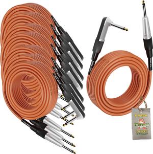 8 PACK - Guitar Cables Right Angled Instrument Cords by FAT TOAD | 20FT 1/4 Quarter Inch Straight-End 24 GA Wires for Electric Guitar Pedal, Bass, Keyboards, Speaker Amplifier & Audio Studio Recording