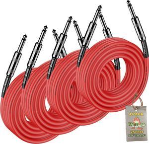 4 PACK -  DJ Speaker Cables 25FT by FAT TOAD | Quarter Inch 12 AWG Gauge Wire for Amp, Music Studio Recording & Stage Gear | 1/4" to 1/4" Male Jack Professional Pro Audio Red Speakers PA Patch Cords