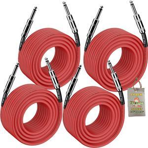4 PACK -  50FT DJ PA Speaker Cables by FAT TOAD | Professional Pro Audio Red Patch Cords | 1/4 to 1/4 Quarter Inch Male Jack 12 AWG Gauge Wire for Amp, Music Studio Recording & Performance Stage Gear
