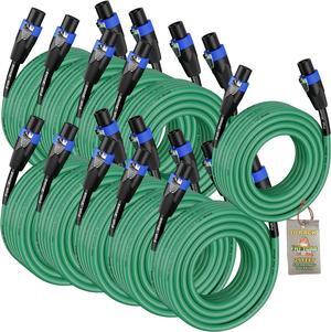 10 PACK - Speakon to Speakon Speaker Cables by FAT TOAD | 25ft Professional DJ Pro Audio Green PA Cords with Twist Lock Connector | 12 AWG Wire for Impeccable Studio Recording & Stage Performance Gear