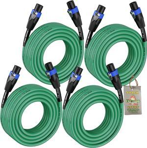 4 PACK - Speakon to Speakon Speaker Wires by FAT TOAD | 25ft Professional DJ Pro Audio Green PA Cords with Twist Lock Connector | 12 AWG Cables for Impeccable Studio Recording & Stage Performance Gear
