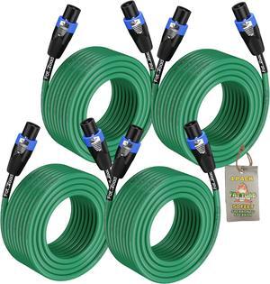 4 PACK - 50FT Speakon to Speakon Speaker Cables by FAT TOAD | Professional DJ Pro Audio Green PA Cords with Twist Lock Connector | 12 AWG Wires for Impeccable Studio Recording & Stage Gear