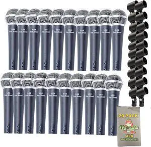 20 PACK Cardioid Dynamic Microphones & Clips by FAT TOAD | Vocal Handheld, Unidirectional Mic | Singing Mics Designed for Music Stage Performances & Professional Studio Recording or DJ Karaoke