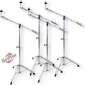 4 PACK Cymbal Boom Stands by GRIFFIN | Drum Kit Percussion Gear Chrome Hardware Set with Double Braced Tripod Legs | Drummers Counterweight Adapter for Mounting Heavy Duty Crash, Ride, Splash Cymbals 4 PACK Cymbal Boom Stands by GRIFFIN | Drum Kit Percussion Gear Chrome Hardware Set with Double Braced Tripod Legs | Drummers Counterweight Adapter for Mounting Heavy Duty Crash, Ride, Splash Cymbals