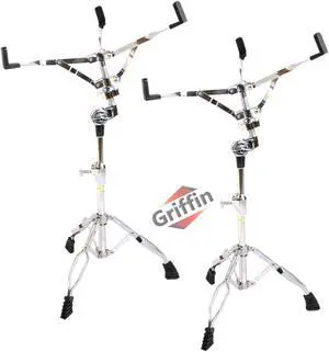 2-PACK Snare Drum Stand by GRIFFIN | Chrome Double Braced, Light Weight Mount for Standard Snares, Tom Drums & Practice Pad | Slip-Proof Gear Tilter & Clamp Style Basket Holder Percussion Hardware Kit