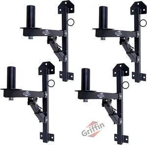 4-PACK Wall Mount Brackets for PA Speakers By GRIFFIN | Securing Locking Pin & 3 Horizontal Level Tilt Adjustments | DJ On Stage Studio Monitor Stands | All Steel Pro-Audio Speaker 35mm Pole Holder