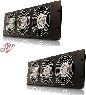 2 PACK - Rackmount Cooling Fan by Griffin | 3U Ultra-Quiet Triple Exhaust Fans, Keep Studio Audio Equipment Gear Cool | Rack Mount on Network IT System Server Rails | Temperature Control Panel Cabinet