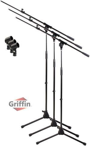 Microphone Stand with Telescopic Boom Arm (Pack of 3) by GRIFFIN | Adjustable Holder Mount For Studio Recording Accessories, Singing Vocal Karaoke, Live Stage DJ | Mic Clip Adapter Tripod Folding Legs Microphone Stand with Telescopic Boom Arm (Pack of 3) by GRIFFIN | Adjustable Holder Mount For Studio Recording Accessories, Singing Vocal Karaoke, Live Stage DJ | Mic Clip Adapter Tripod Folding Legs