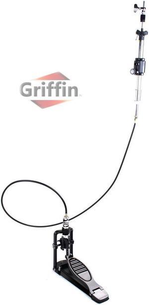Remote Hi Hat Stand with Foot Pedal by GRIFFIN | Drummers Cable Auxiliary Cymbal High Hat Percussion Hardware with Drum Key | Heavy Duty Sturdy HiHat Holder | All Metal Construction Mount Complete Kit