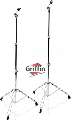 Straight Cymbal Stand (2 Pack) by GRIFFIN | Double Braced Legs, Slip-Proof Gear Holder | Light-Duty for Mobile Drummers | Percussion Drum Hardware Set for Mounting Crash, Ride & Splash Cymbals