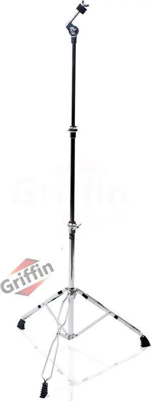 Straight Cymbal Stand by GRIFFIN | Deluxe Percussion Drum Hardware Set for Mounting Medium-Duty Crash, Ride & Splash Cymbals | Double Braced Legs, Slip-Proof Gear Holder | Light for Mobile Drummers