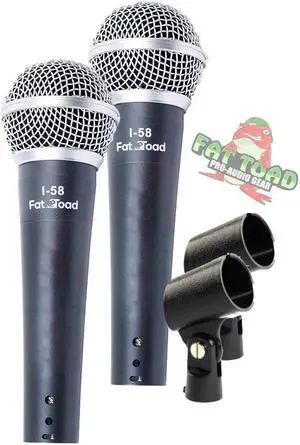 Dynamic Vocal Microphones with Clips (2 Pack) FAT TOAD | Cardioid Handheld, Unidirectional Mic | Singing Wired Microphone for Music Instrument, Stage Performances & Home Studio Recording or DJ Karaoke