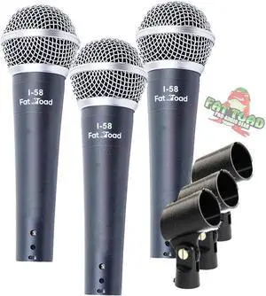 Vocal Handheld Microphones & Clips (3 Pack) by FAT TOAD | Cardioid Dynamic, Wired Instrument Mic | Singing Microphone for Live Streaming, Music Stage Performances & Studio Recording or PA DJ Karaoke