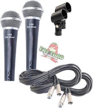 Vocal Microphones with XLR Mic Cables & Clips (2 Pack) FAT TOAD | Cardioid Dynamic Handheld for Home Studio Recording Package, Live Stage Singing, Adult DJ Karaoke | Pro Audio Mic Cords, 3-Pin Wire