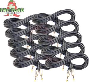 Guitar Cables (10 Pack) Instrument Cord by FAT TOAD | 20 AWG Patch Conductor for Electric Guitar, Bass, Amplifier, Speaker, Keyboard & Recording Studio | Shielded 20FT 1/4 Inch Gold Straight-End Wires