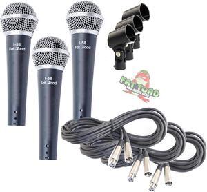 Dynamic Vocal Microphones with XLR Mic Cables & Clips (3 Pack) by FAT TOAD | Cardioid Handheld, Unidirectional for Home Music Studio Recording, Live Stage Singing, DJ Karaoke | Pro Audio 20ft Mic Cord