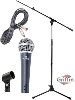 Microphone Stand Studio Package by GRIFFIN | Telescoping Boom Arm Mount & Tripod Holder | Singing Handheld Vocal Microphone, 20FT XLR Mic Cable | Live Stage Gear For Recording Studio or PA DJ Karaoke