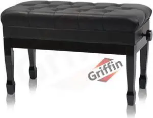 GRIFFIN Genuine Leather Piano Bench | Oversize Duet Vintage Black Solid Wood & Ergonomic Keyboard Stool | 2 Person Cushion Seat & Sheet Music Book Storage Space | Guitar Musicians Chair & Vanity Bench GRIFFIN Genuine Leather Piano Bench | Oversize Duet Vintage Black Solid Wood & Ergonomic Keyboard Stool | 2 Person Cushion Seat & Sheet Music Book Storage Space | Guitar Musicians Chair & Vanity Bench
