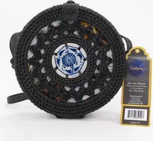 Round Rattan bag Women's shoulder bags beach bags Small Black