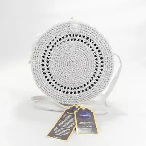 ShelterCast Boho Circle: Handcrafted Round Rattan Bag for Effortless Style (White (Large))