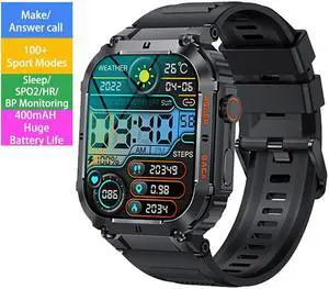 Rugged Military Smart watch - Waterproof, Long-lasting Battery, Fitness Tracker, blood pressure, activity tracker