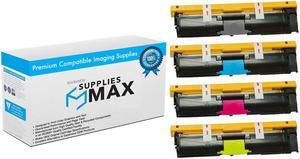 SuppliesMAX Compatible Replacement for QMS Magicolor 2400/2430/2450/2480/2490/2500/2530/2550/2590 High Yield Toner Cartridge Combo Pack (BK/C/M/Y) (1710589-004_1PK/1710595-001MP)