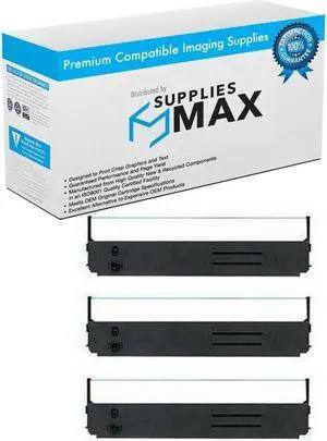 SuppliesMAX Compatible Replacement for Okidata MICROLINE 393/393 Plus/393C/393 Plus/395/395B/395C/MICROLINE 3410/4500 Series Black Printer Ribbons (3/PK) (OKA011060_3PK)