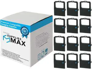 SuppliesMAX Compatible Replacement for Ithaca Peripherals Pcos 50/Pcos 60/Pcos 70/Pcos 90/Pcos 100/Pcos 200/Pcos 250 Series Black P.O.S Printer Ribbons (12/PK) (100-7565_12PK)