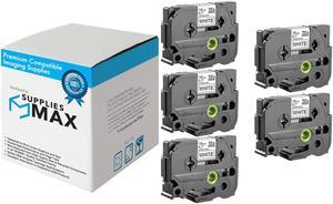 SuppliesMAX Compatible Replacement for Brother Black on White Laminated P-Touch Label Tape (5/PK-3/4in X 26.25Ft/18mm X 8m) (TZE-S241_5PK)