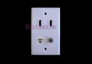 1-Gang 2 HDMI 4K HD CAT5e RJ45 Ethernet F Coaxial Cable Port Coupler Wall Plate