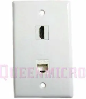 1-Gang HDMI 4K HD CAT5e RJ45 Ethernet Cable TV Port Coupler Keystone Wall Plate