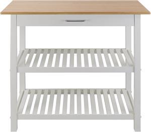 Kitchen Island Bar Ston with Hardwood Counter and Storage, White