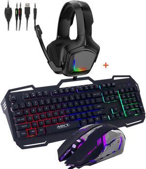 For PC PS4 Xbox One Gaming Headset and Keyboard and Mouse Combo Backlight w/ Mic
