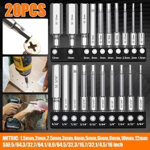20x 1/4" Steel Hex Head Magnetic Wrench Screwdriver Drill Bit Set Metric  SAE