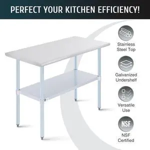 48x24 Stainless Steel Table Prep Table with Adjustable Shelf for Home Restaurant