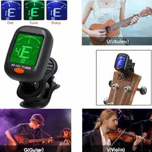 Clip-On LCD Digital Tuner for Guitar, Bass, Violin, Ukulele, Chromc AT-01A US