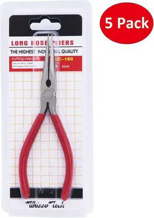 6 Inch Long Nose Pliers Chromium Vanadium Steel with Mini Wire Cutting Tool 5PK