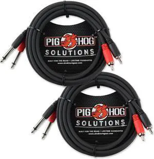 2-Pack  Pig Hog PD-R1410 Dual RCA Male to Dual 1/4" Mono Male Cable 10 ft