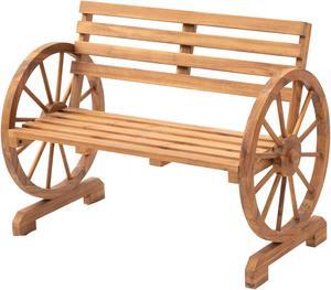 Wooden Wagon Wheel Bench Outdoor Po Furniture Lounge Furniture 2-Person Seat