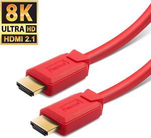 HDMI Cable, 2.1 Version, 8K 60Hz, 48Gbps, Gold Connectors, 6ft , Red