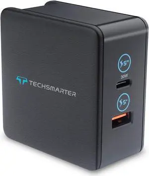 Techsmarter 48W USB C PD Wall Charger with 30W Power Delivery and 18W USB Port, For iPhone 15, 14, 13, 12, 11, XS, XR, iPad, MacBook Air, Samsung Galaxy S23, S22, S21, S20, S10, Androids