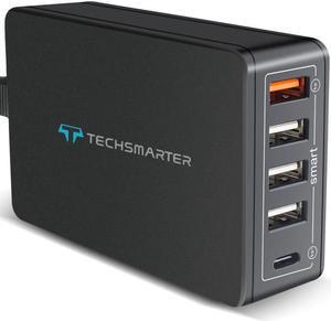Techsmarter 5-Port 63W USB-C PD Desktop Charging Station, For iPhone 15, 14, 13, 12, 11, XS, Samsung S23, S22, S21, S20, S10, Note, MacBook Air, iPad Air/Pro, Androids and More