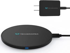 Techsmarter 15W Wireless Fast Charging Pad. Compatible with iPhone 15, 14, 13, 12, 11, X, XR, XS, 8 Samsung Galaxy S23, S22, S21, S20, S10, S9 Note, LG ThinQ, Wing, Velvet