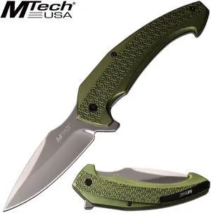 Folding Pocket Knife Mtech 3.25" Silver Blade Green Aluminum Handle EDC Tactical